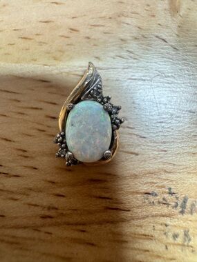Sterling Silver Opal Teardrop Pendant - White Opal Accent